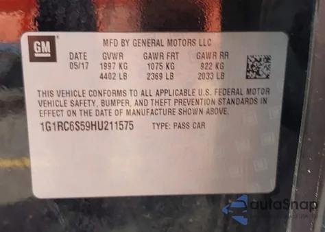 2017 Chevrolet Volt Lt из США, поврежденный, VIN 1G1RC6S59HU211575